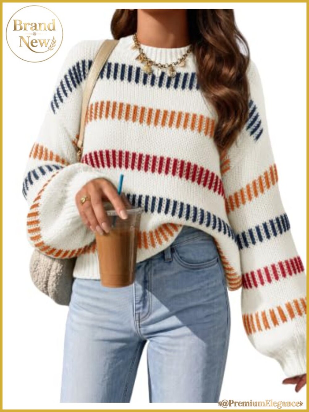 Women's Striped Oversize Pullover Sweater Cozy Casual Fall Winter Knit Top